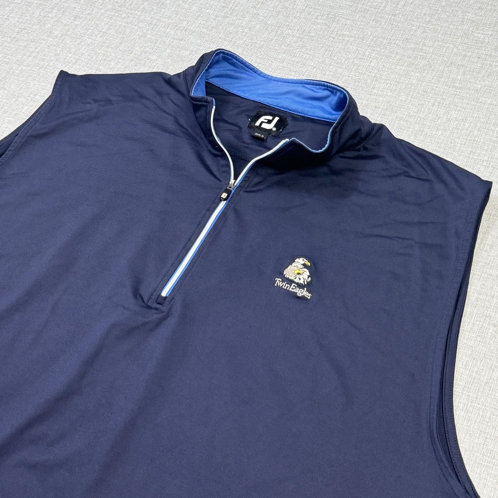FootJoy Pullover Polo Mens XL Blue Sleeveless 1/4 Zip TwinEagles Golf Stretch
